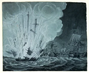 Navire explosant lors de la bataille du Nil
