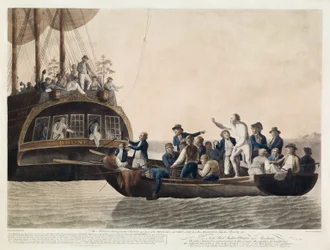 Les mutins abandonnant le lieutenant Bligh et une partie des officiers et de l