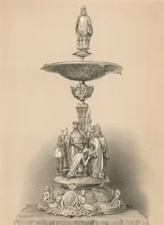 La pièce centrale en argent, cadeau de Sa Majesté au nom de S.A.R. le Prince Consort et de la Reine (chromolitho)
