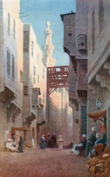 Sharia Bab-el-Wazir, Cairo (colour litho)