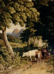 Paysage avec du bétail et un berger