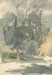 Arbres et granges dans le parc d