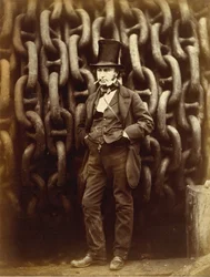Isambard Kingdom Brunel devant les chaînes de lancement du Great Eastern, imprimé 1863-64