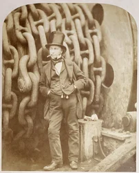 Isambard Kingdom Brunel à Millwall, appuyé contre un tambour de chaîne, novembre 1857