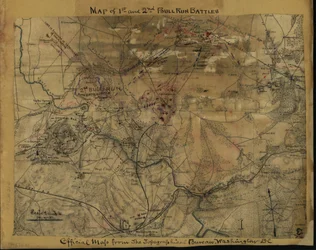 Carte des 1ère et 2ème batailles de Bull Run. Carte officielle du Bureau topographique, Washington, D.C. LOC gvhs01.vhs00239