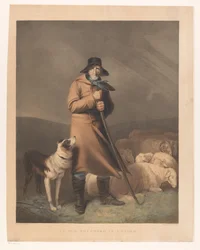 Berger avec son chien et ses moutons