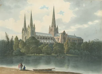 Cathédrale de Lichfield - Vue Sud-Ouest, juillet 1824