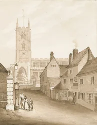 Wolverhampton - Église St. Peter: dessin sépia, 1838