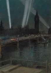 Projecteurs de guerre sur le pont de Westminster
