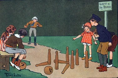 La piste de bowling. Gravure dans « Que jouons-nous ? » par E. Weber avec des dessins aquarellés de Robert Salles (1871-1929). Librairie Garnier Frères, Paris