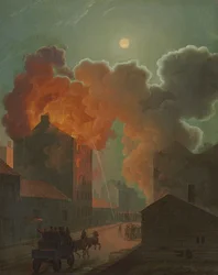 Un incendie à Boston au clair de lune, vers 1830-1835