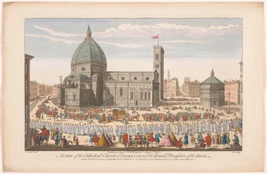 Vue de la cathédrale de Florence avec une procession le jour du Sacrement (Florence)
