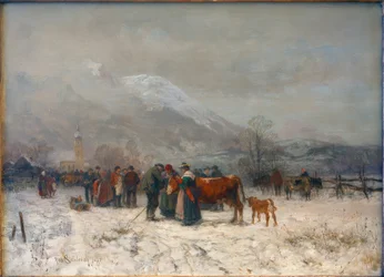 Marché aux bestiaux en hiver à Mittenwald
