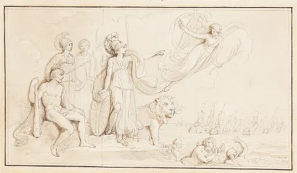 Allégorie de la puissance navale de la Grande-Bretagne (plume et encres noire et brune avec lavis gris sur mine de plomb, quadrillé à la mine de plomb, sur papier vergé)