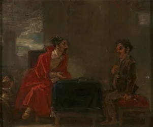 Illustration pour Don Quichotte, deux personnages à une table
