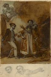 Stephano, Trinculo et Caliban avec la garde-robe magique de Prospero