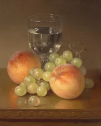 Nature morte, verre à vin, deux pêches, s.d. (huile sur toile)