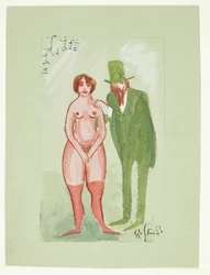 Dame rose et homme vert