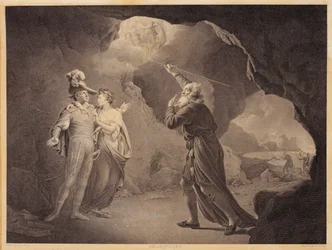 Prospero, Ferdinand et Miranda. De "La Tempête" de William Shakespeare, acte 4, scène 1
