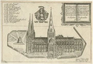 Cathédrale de Lichfield - Vue sud : gravure sur cuivre, nd [XVIIe siècle]