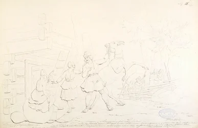 Lemminkäinen et Hiiden Hirvi ; dessin original pour la série "Kalewala, Finsk National-dikt, framställd i teckningar af R.W.Ekman"