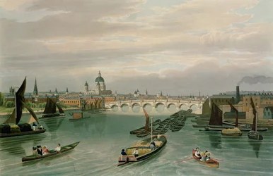Vue du pont de Blackfriars et de la cathédrale Saint-Paul, pub. 1820 par Colnaghi und Co.