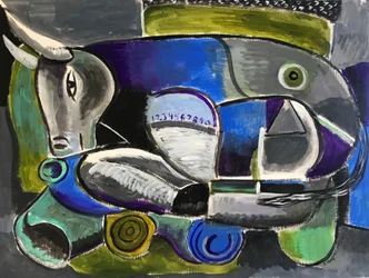 Taureau au repos, vers 2020 (acrylique sur papier toilé)