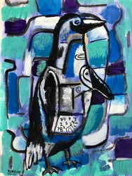 Pingouin gelé, c.2020 (acrylique sur papier)