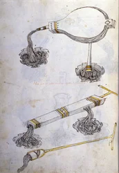 Art de la guerre : étude sur les machines militaires. liquides incendiaires, illustration tirée de 