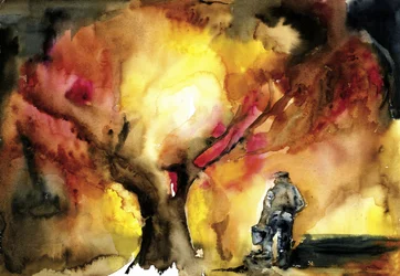 Un homme sous un arbre illuminé