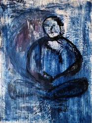 Personnage bleu en méditation