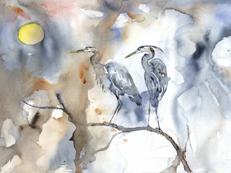 Hérons au clair de lune