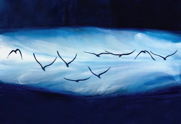 Les oiseaux bleus en plein vol
