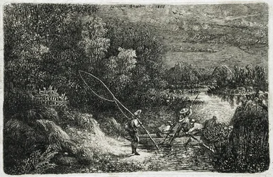 Pêcheur dans un paysage fantastique