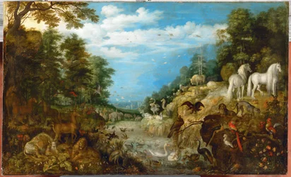 Paysage avec animaux (peinture sur toile)