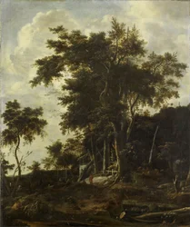 Paysage forestier avec une cabane de bûcheron