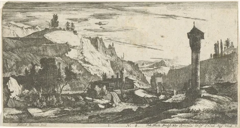 Paysage montagneux avec colonne