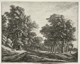 Six vues dans le bois de La Haye : Planche 4, Chèvres sous les arbres