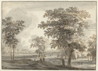 Paysage boisé avec bergers près d
