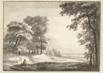 Paysage boisé avec un voyageur au repos