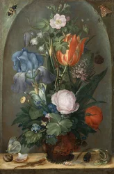 Nature morte de fleurs avec deux lézards, 1603