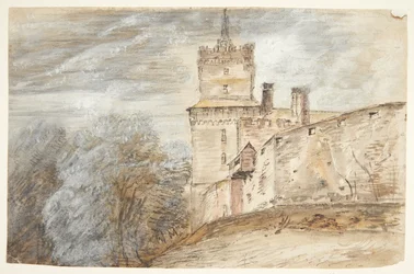 Château avec forêt à gauche. Château de Schwamenburg?