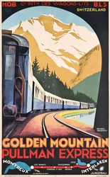 Affiche de la Compagnie Internationale des Wagons-Lits annonçant le Golden Mountain Pullman Express, vers 1930 (lithographie en couleurs)