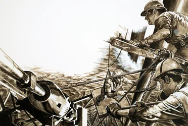 Pétroliers sur une plate-forme en mer du Nord (gouache sur papier)