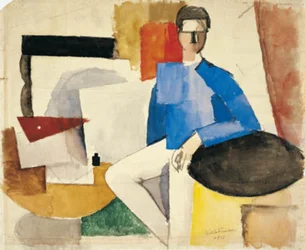 Composition cubiste avec un homme assis à une table