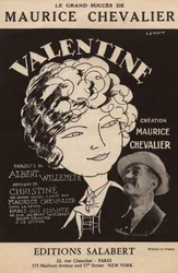 Couverture de la partition du grand succès de Maurice Chevalier "Valentine" paroles d