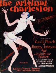 Josephine Baker (1906-75) dansant le Charleston, affiche publicitaire pour un spectacle aux Folies Bergère