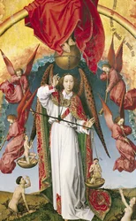 Saint Michel pesant les âmes, du Jugement dernier, vers 1445-50 (détail)
