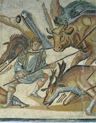 Bataille entre gladiateurs et animaux, détail d