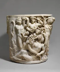 Détail de sarcophage en marbre avec le Triomphe de Dionysos et les Saisons, c.260-270 après J.-C. (marbre)
